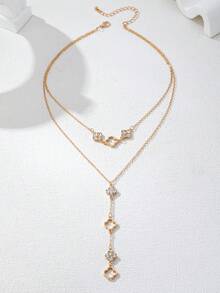1pc Fashionable Crystal Clover Y-Shaped Multi-Layer Long Necklace