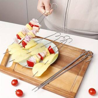 6pcs/12pcs Stainless Steel Barbecue Skewers, Flat Skewers For Grilling Kebabs, Meat, Sausages