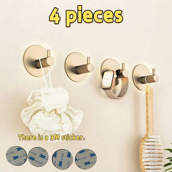 4pcs The Waterproof Golden Hooks Are Easy To Install. The Stainless Steel Towel Hooks Do Not Require Drilling. Wall-Mounted Bathroom And Kitchen Towel Racks And Coat Racks