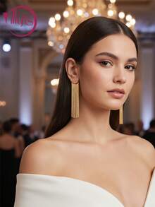 1 对金属链流苏吊坠耳环，优雅简约风格珠宝时尚耳环，适合女士 - 金色 - 查看 3