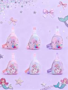 1pc Nylon Zipper Closure Fashion Cute Cartoon Mermaid Unicorn Mini Chest Bag, Niche Design Adjustable Shoulder Strap Change Lipstick Crossbody Bag Suitable For Daily Use, Bag, Suitable For Teenagers Shopping, Commuting, Daily Use, Give As A Gift - Cartoon Chest Bag - View 1