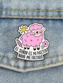 1 Piece Cute Faith Pin Pink Sheep EL SEÑOR ES MI PASTOR Quote Bible Psalm Design For Believers Daily Spiritual Accessory