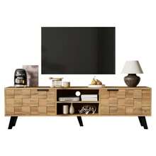 Modern TV Unit With 2 Doors And 2 Open Compartments – 160.5 X 35.5 X 45 Cm - Wood Color - View 4