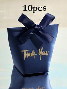 10 High-End Paper Gift Boxes, Elegant Golden Thank You Text, And Exquisite Ribbons, Perfect For Daily Gifts, Wedding Small Gift Packaging, Party Gift Boxes, Holiday Gifts, Etc.,