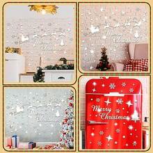 MX  Christmas Mirror Decals Stickers Merry Christmas Santa Claus Reindeer Snowflakes Window Mirror Clings Xmas Acrylic Wall Art Decals Decor For DIY Holiday Winter Party Home Window Decor - 白色 - 查看 5