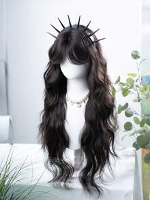 alicegarden 1顶黑色棕色合成耐热直发假发，中分刘海，纤维材质，适合日常佩戴，自然逼真（不含配件） - Black-brown - 查看 4