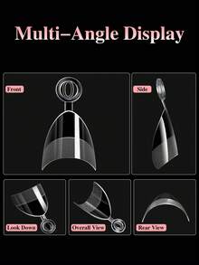 120 片半哑光半覆盖杏仁形假指甲，多角度展示亚克力指甲片，边缘较薄，贴合自然，前端较厚，经久耐用