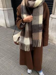 1 chiếc khăn choàng cổ cashmere giả kẻ caro cổ điển dành cho nữ, thời trang thu đông sang trọng, dày dặn và ấm áp, thích hợp cho các hoạt động ngoài trời hàng ngày, ngày tuyết rơi, đi bộ đường dài, hẹn hò và tụ tập vào mùa đông - Nhiều màu - Xem 3