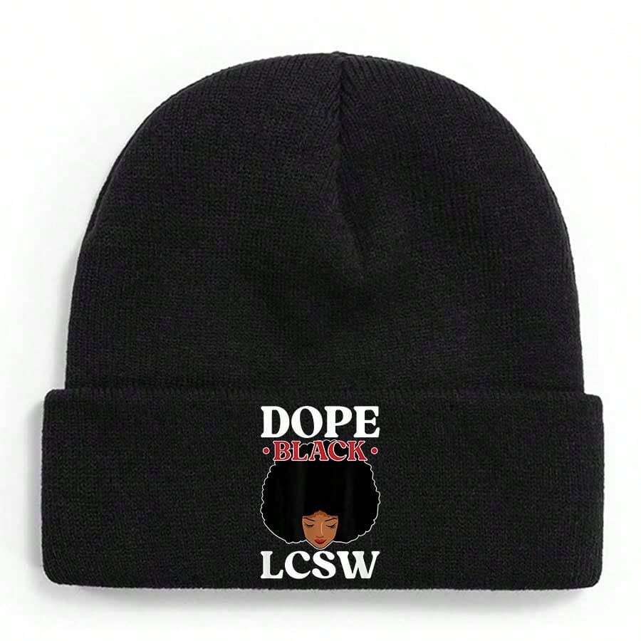 Dope Black LCSW  Empowering African American Therapists With Strength And Pride Winter Beanie For Men Women Soft Warm Knit Hat Ski Stocking Cuffed Cap - 黑色 - 查看 1