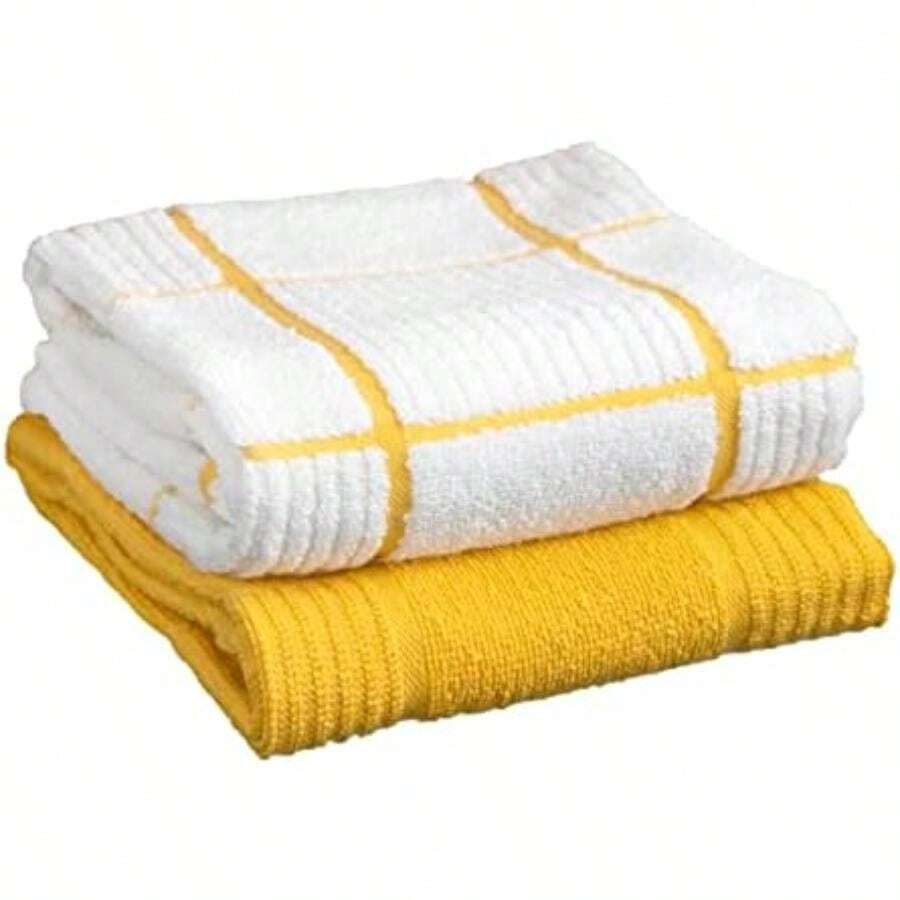 T-fal Textiles - Toallas de Cocina de 2 Unidades, parquet, sólido/Cheque, Paquete de 2, , 2 Unidades(Limón) - Multicolor - Ver 1