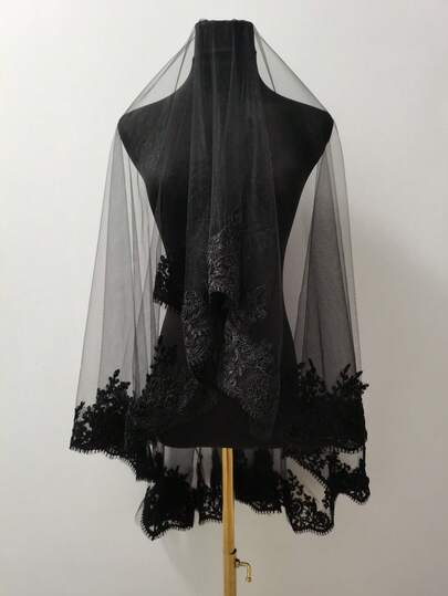 1pc Vintage Black Lace Trim Headband, Bridal Veil Headpiece, Suitable For Wedding, Engagement And Other Occasions