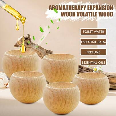 5pcs Mini Wood Essential Oil Diffusers, Small Wood Fragrance DIffusers Wooden Aromatherapy Round Diffuser Car Oil Diffuser Wood Essential Oil Diffuser For Home