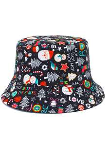 1pc Women's Cute Cartoon Christmas Themed Bucket Hat, Versatile Unisex Bucket Hat For Outdoor Casual, Suitable For Christmas