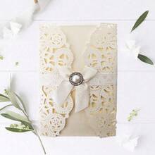 1/5/10pcs Exquisite Glitter Pink Invitation Letter, High-End Hollow Bow Invitation Letter, Gold-Plated Personalized Glitter Pink Greeting Card, Suitable For Wedding Anniversaries, Bridal Showers, Engagement Parties, And Anniversary Dinner Invitations. - Multicolor - View 4