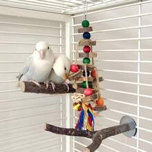 Corde à mâcher avec perles colorées pour perroquet - Jouet à mâcher en bois de pomme pour cockatiels et perroquets - Fournitures naturelles en bois pour le conditionnement du bec et le temps de jeu des oiseaux - Multicolore - Voir 2