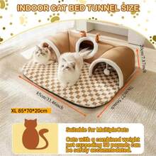 XL Brown Cat Tunnel Bed, Suitable For Multiple Cats, Small Cat Hide-And-Seek Tunnel Bed With Ball Toy, Removable And Washable Small Animal Tunnel, Suitable For Small Cats And Rabbits - Multicolor - View 15