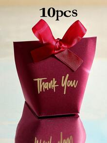 10 High-End Paper Gift Boxes, Elegant Golden Thank You Text, And Exquisite Ribbons, Perfect For Daily Gifts, Wedding Small Gift Packaging, Party Gift Boxes, Holiday Gifts, Etc.,