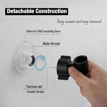 Soporte para cabezal de ducha de mano, giratorio de 360 grados, ajustable, soporte calcomana para barra de ducha de pared, se adapta a superficies lisas y no lisas negro mate - negro mate (negro mate) - Ver 4