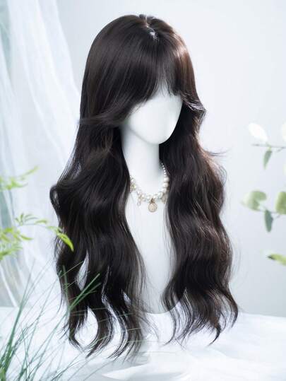 alicegarden 1顶黑色棕色合成耐热直发假发，中分刘海，纤维材质，适合日常佩戴，自然逼真（不含配件）