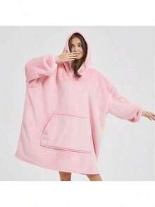 1PACK Super Soft Wearable Hooded Blanket, Comfortable Extra Large Hooded Blanket With  Pocket, Machine Washable, Double-Sided, Christmas Gift - Pink [45-110KG Can Wear] - View 5