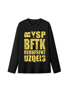 Street Style American Design Letter Print Loose Fit Casual Long Sleeve T-Shirt For Women, Black, Autumn