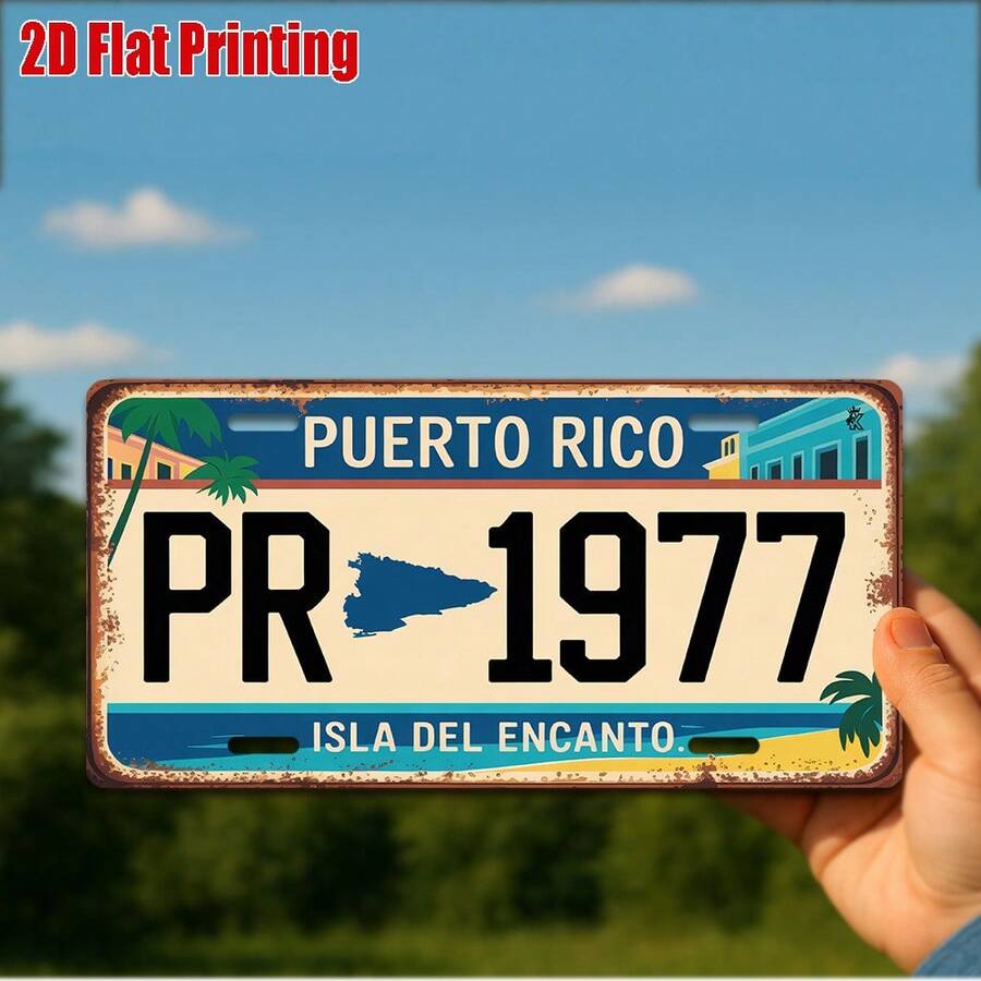 2D Flat, Puerto Rico License Plate Replica - Vintage PR Number 1977 Design, With Spanish Text And Island Map - Durable Aluminum Metal Sign (11.8"X5.9") - Puerto Rico Themed Wall Decor, Puerto Rico Driver Travel Souvenir Gift, 2D Flat - Nhiều màu - Xem 1