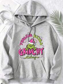 Winter Clothes For WomenChristmas Holiday Hoodie With Feeling Extra Grinchy Today Print - Festive Green Character Design, Perfect For Christmas Season, Ideal Gift For FansLoose And Comfortablechristmas Outfit Women Thanksgiving - 灰色 - 查看 2