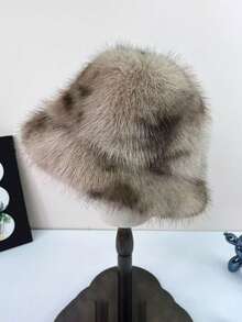 1pc新款扎染人造毛皮斗笠，女士冬季时尚保暖帽，蓬松防风防寒帽，适合日常佩戴冬季装备 - A - 查看 3