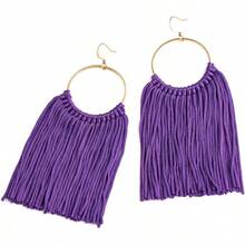 Boho Tassel Earrings Women - Statement Fringe Hoop Earrings, Western Earrings - 紫色 - 查看 9