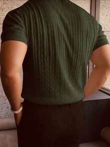 Men's Casual Short-Sleeve Solid Color Knit Top - Dark Green - View 2