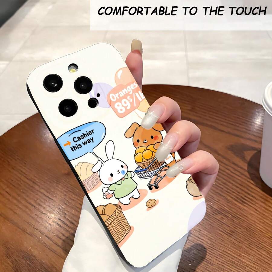 1PC Phone Case , Cartoon Rabbit Shopping Scene , Stylish Phone Case, Phone Decoration, All-around Lens Protection, Creative Small Gift, Funny Gift for Boys and Girls - Negro - Ver 1