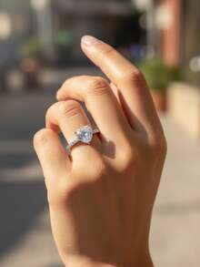 1枚2-5克拉心形立方氧化锆戒指，925纯银，优雅迷人，女士戒指，适合舞会、派对等场合，精致珠宝，女士佳礼。 - 銀色 - 查看 7