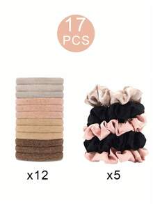 Elásticos de cetim para mulheres [sem danos], elásticos de cabelo antifrizz para dormir, elásticos de seda macios para cabelos grossos, prendedores de rabo de cavalo sem costura, 17 peças em cores sortidas, acessórios para cabelo, elásticos de cabelo, corda de cabelo