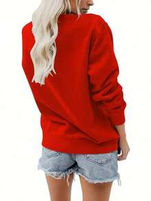 Fall Outfit For WomenWomen's "I'M THAT GRANDMA" Letter Print Crew Neck Sweatshirt - Casual Relaxed Fit Brown Pullover, Machine Washable All-Season Comfort For Casual Attire, Grandma Sweatshirt, Humorous Gift Apparel, Playful Text Design, Soft Fabric-Autumn Clothing 320G Women's Crew Neck Sweatshirt - Street-Ready Chic For Workday Runs ​ Loose And Comfortablechristmas Outfit Women - 紅色 - 查看 2