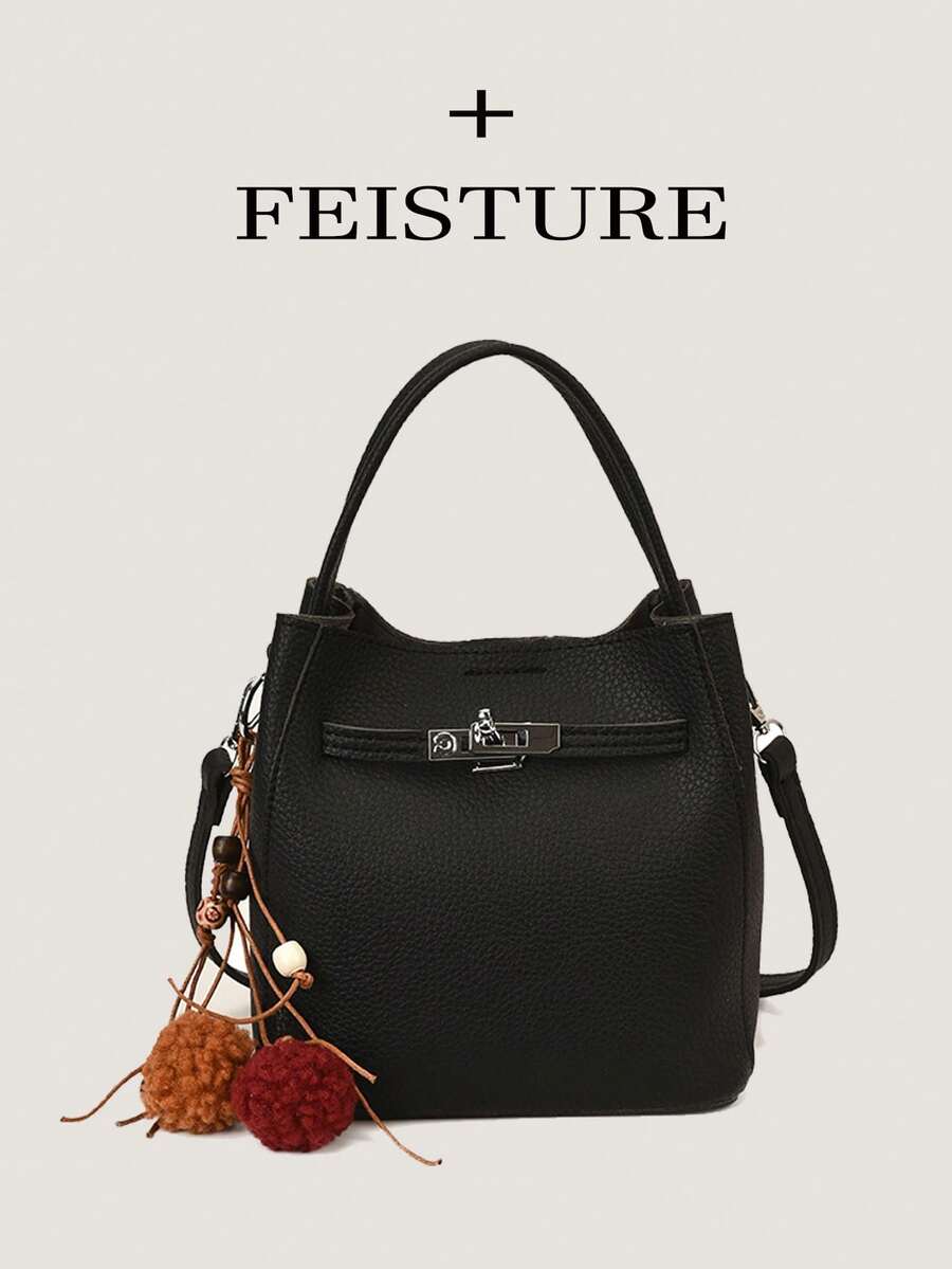 1pc FEISTURE Litchi Texture Minimalist Elegant Women's Handbag, Fashion Shoulder Crossbody Bag (With Small Pouch), Free Accessory Charm For Store Followers, Suitable For Daily Outing, Dating, Commuting
