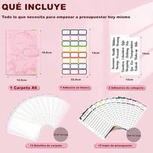 Organizador de Dinero A6, Organigastos Tipo Cartera Cuero con 12 Sobres Transparentes con Cierre, 12 Hojas de Planificador de Presupuesto de Finanzas, Libreta de Ahorro y Gastos con 3 Pegatinas, Rosa - Rosa - Ver 2