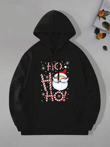 Nuevo suéter con capucha para hombres Navidad Papá Noel patrón sudadera de moda sudadera casual otoño - invierno chaqueta para hombres - Negro - Ver 2