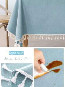 Zulita 1 pieza Mantel cuadrado de textura de lino resistente al agua y a las manchas con borlas, mantel decorativo resistente a las arrugas estilo granja, adecuado para el hogar, cena, cocina, exterior, picnic (140 x 180 cm)