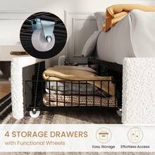 SHA CERLIN Full/Queen/King Boucle Bed Frame With 4 Spacious Drawers, Platform Bed With Soft Teddy Fabric Upholstery, Sturdy Wooden Slats Support, No Box Spring Needed, Noise Free, Easy Assembly, White - 白色 - 查看 3