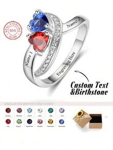 Customized Personalized Birthday Stone Inlaid Engraveable Ring With Multiple Names, Ideal For Mother's Day, Valentine's Day, Anniversary, Birthday, Christmas, Graduation, Family Occasions. High-End Gift For Friends, Classmates And Relatives.