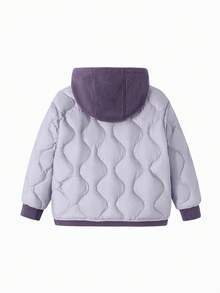 mini bala Young Girl Hooded Puffer Jacket, Contrast Design, Lightweight & Stylish Winter Coat - Hyacinth Purple - View 5