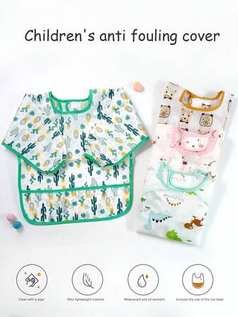 1pc Super Lightweight Baby Feeding Smock, Long Sleeve Waterproof Reversible Bib With Pocket, Easy To Catch Food, Easy To Clean, Suitable For Daily Feeding