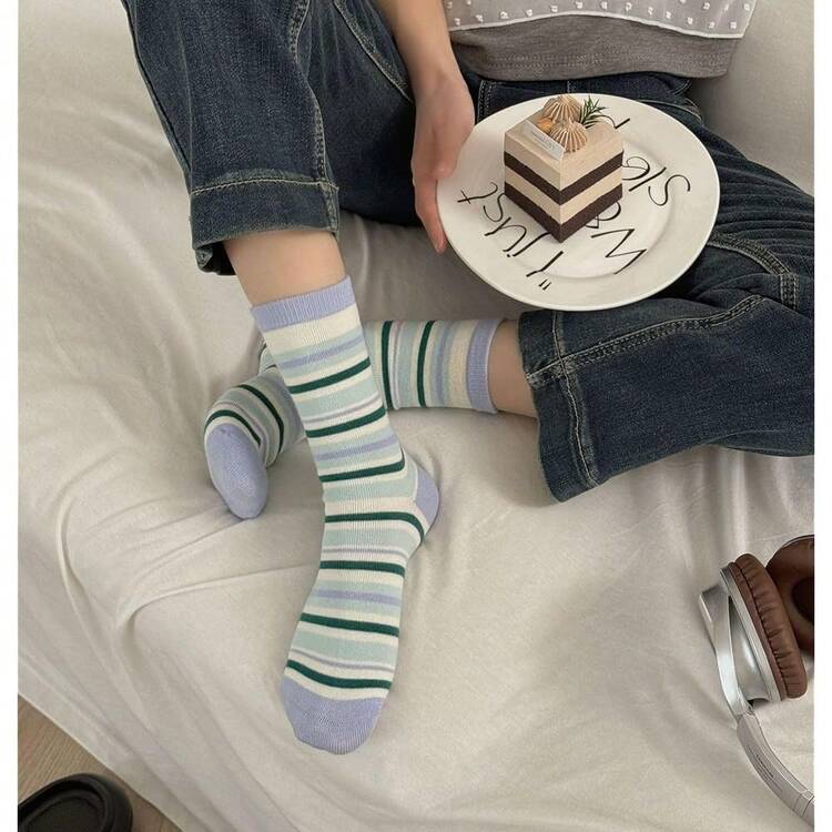 Women Striped Socks, Cute Ankle Calf Sock For Women Cotton Knit Size 5-9, Medium Casual Women's Novelty Socks{Inchsize_nameinch:Inch5-9inch,Inchcolor_nameinch:InchStripedFWineredssinch} - 紅色的 - 查看 7