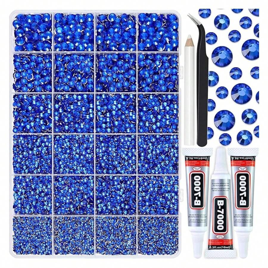 25000PCS Royal Blue Resin Flatback Rhinestones For Crafts Tumblers Shoes Celebration Makeup Dration, Sapphire Flatback Gems For Graduation Cap Bling, Bedazzling Crystals With B7000 Glue - 多色133 - 查看 1