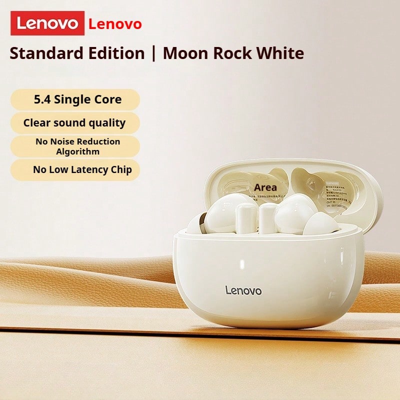 Lenovo TA210 蓝牙耳机:降噪、深沉低音立体声、支持配对、通话功能、佩戴舒适、独立麦克风、超长续航、低游戏延迟、无线入耳式音乐播放耳机 - 月岩白 - 查看 1