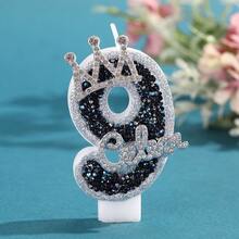 1pc Creative Digital Candle Crown Decoration Cake Decoration Candle, 0-9 Gray Black Shiny Digital Candle, Suitable For Birthday Cakes, Large Holiday Parties - Black and Gray - View 11