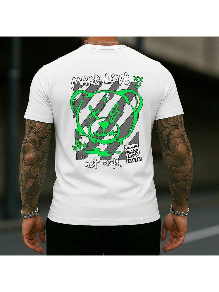 Men's Bear Streetwear T-Shirt, 100% Cotton, Casual Premium Knit - trắng - Xem 1