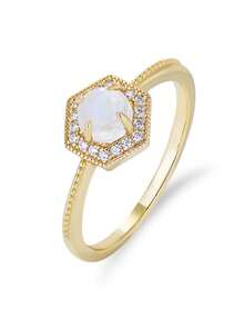 1 pieza Anillo de plata de ley 925 con piedra lunar, diseño vintage minimalista y único de moda