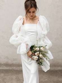 1pc Black Mesh Petal Sleeve, 2pcs Elastic 4-Layer Dark Bride Sleeve Cuffs - Multicolor - View 4