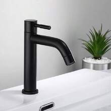 G1/2 拉丝不锈钢单冷水龙头洗脸盆水龙头扳手式浴室水龙头黑色现代不锈钢扳手式浴室洗脸盆水槽水龙头单冷水龙头水龙头浴室配件浴室工具 - 彩色 - 查看 2